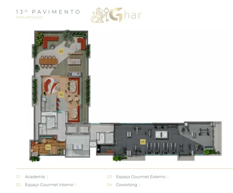 Planta de implantação do 13º pavimento do condomínio Verde Città