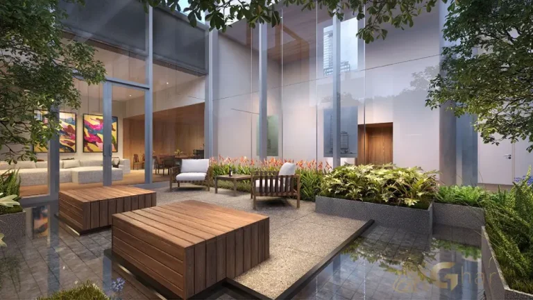 Lounge externo e salão de festas do condomínio Vinci Moema em Moema São Paulo