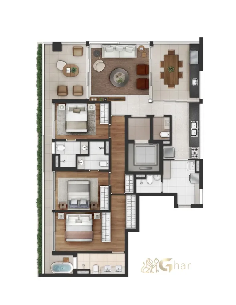 Planta do apartamento de 3 suítes com 149m² do Vinci Moema em Moema São Paulo