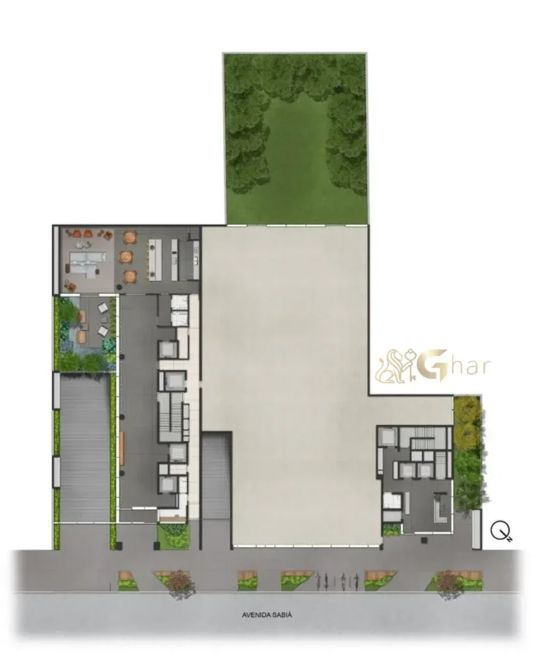 Planta de implantação do térreo do condomínio Vinci Moema em Moema São Paulo