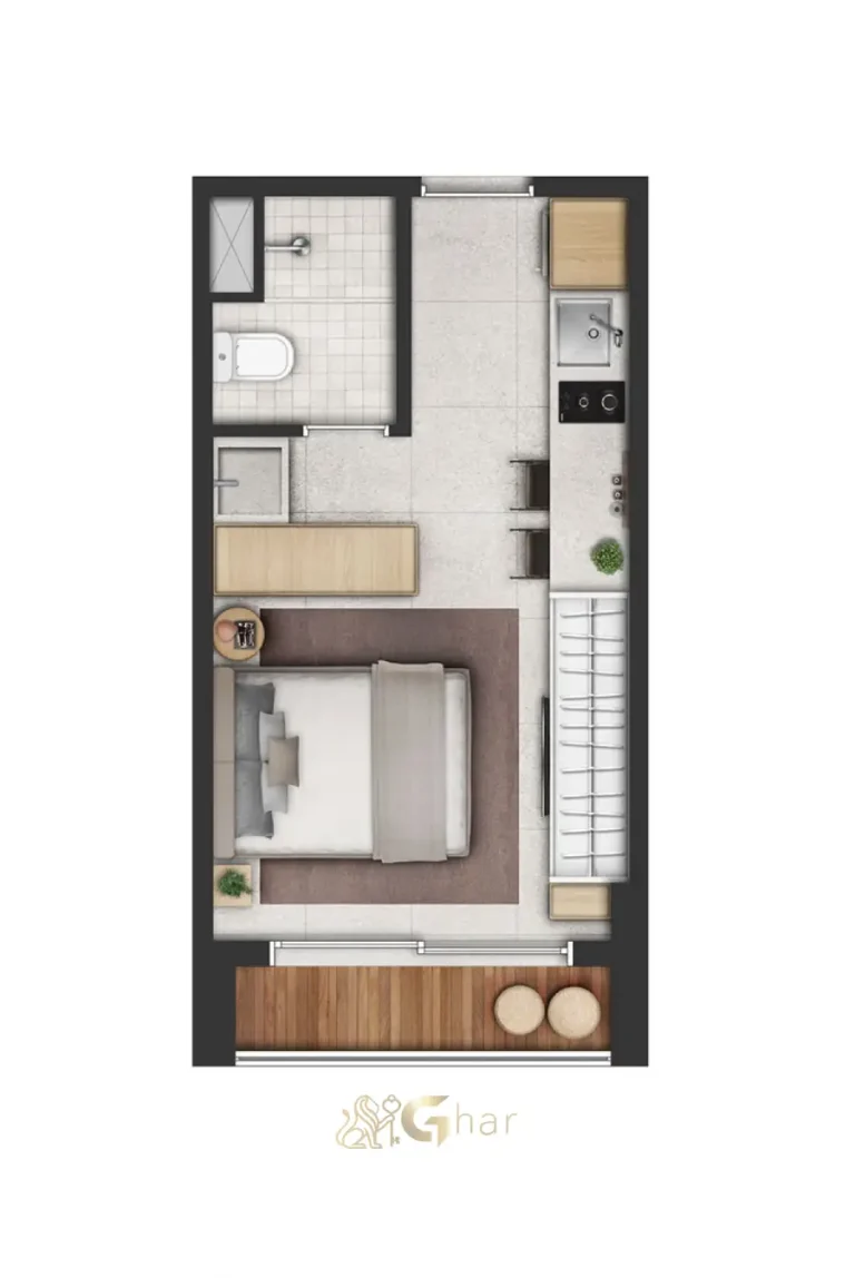 Planta do apartamento studio de 22m² no Vinci Studios Moema em São Paulo