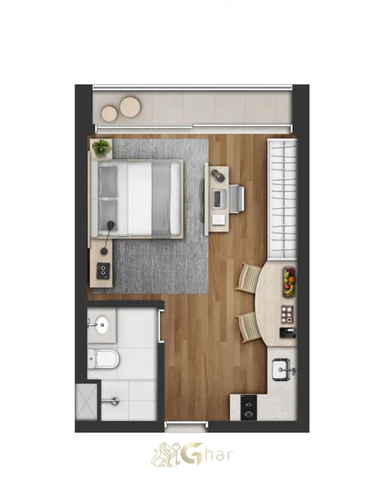 Planta do apartamento studio de 29m² no Vinci Studios Moema em São Paulo