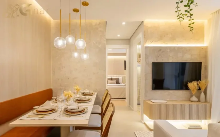 Apartamento decorado do Yunes Park com sala de jantar e living integrados