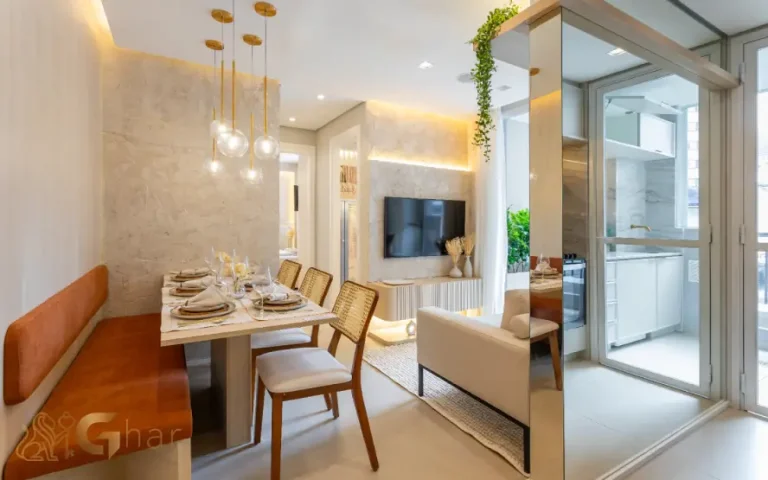 Apartamento decorado do Yunes Park com sala integrada e terraço