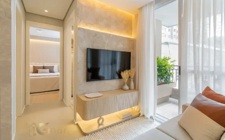 Sala de TV do apartamento decorado do Yunes Park em Interlagos São Paulo