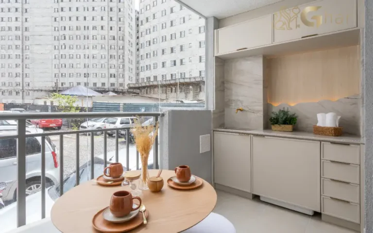 Varanda do apartamento decorado do Yunes Park em Interlagos São Paulo