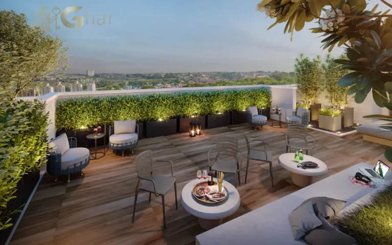 Espaço de convivência no rooftop do Yunes Park em Interlagos