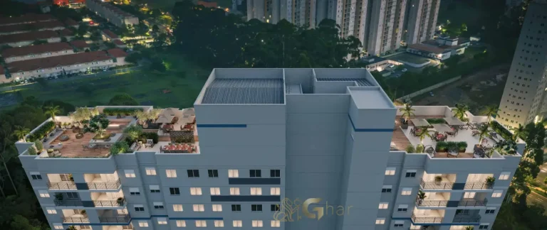 Fachada com rooftop do condomínio Yunes Park em Interlagos