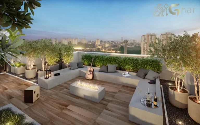 Lounge com lareira no condomínio Yunes Park em Interlagos