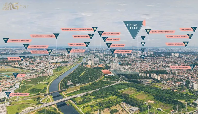 Vista aérea do bairro Interlagos com o condomínio Yunes Park