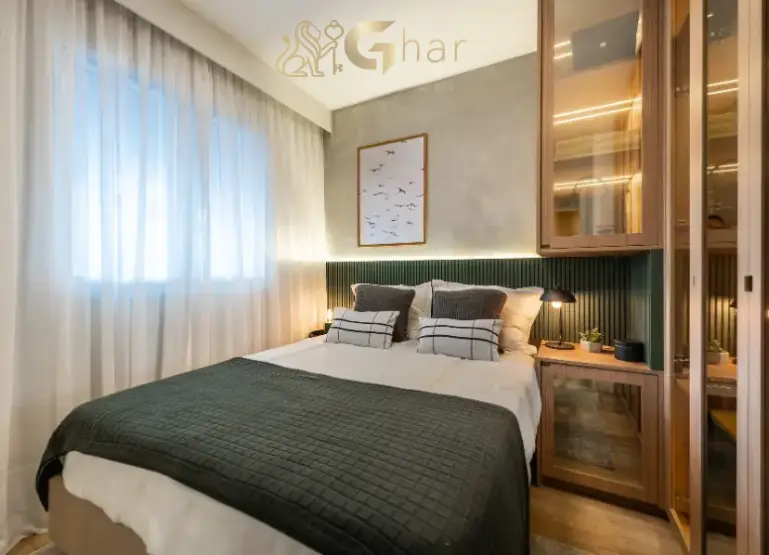 Outro ângulo do quarto de casal do apartamento decorado do Mais Vila Andrade