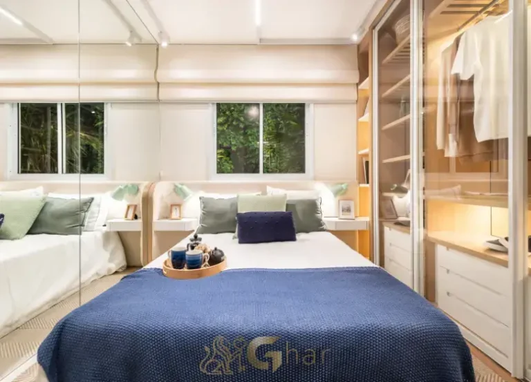 Quarto de casal do apartamento decorado no Meu Plano&Interlagos