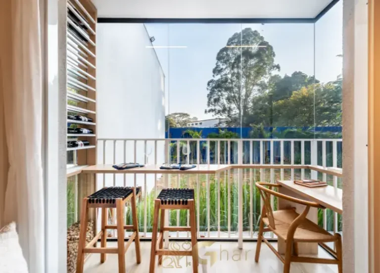 Varanda com terraço do apartamento decorado no Meu Plano&Interlagos