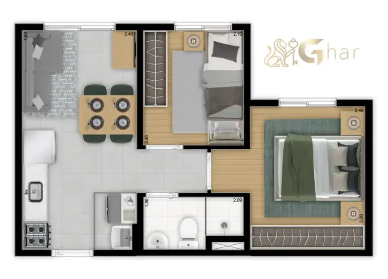 Planta do apartamento de 2 dormitórios 32,06 m² no Meu Plano&Interlagos Campo Grande