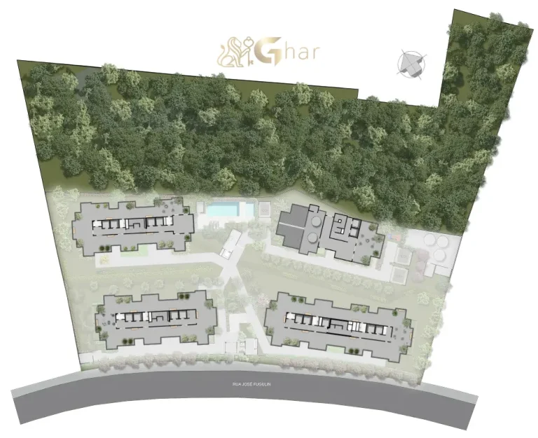 Planta de implantação do térreo com lazer do condomínio Fugulin no Meu Plano&Interlagos