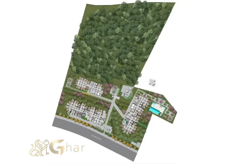 Planta de implantação do térreo com lazer do condomínio Palmares no Meu Plano&Interlagos