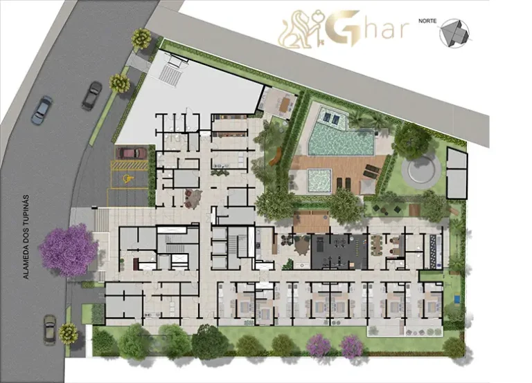 Implantação do térreo e lazer do Mistá by Plano&Plano Tupinás no bairro Saúde