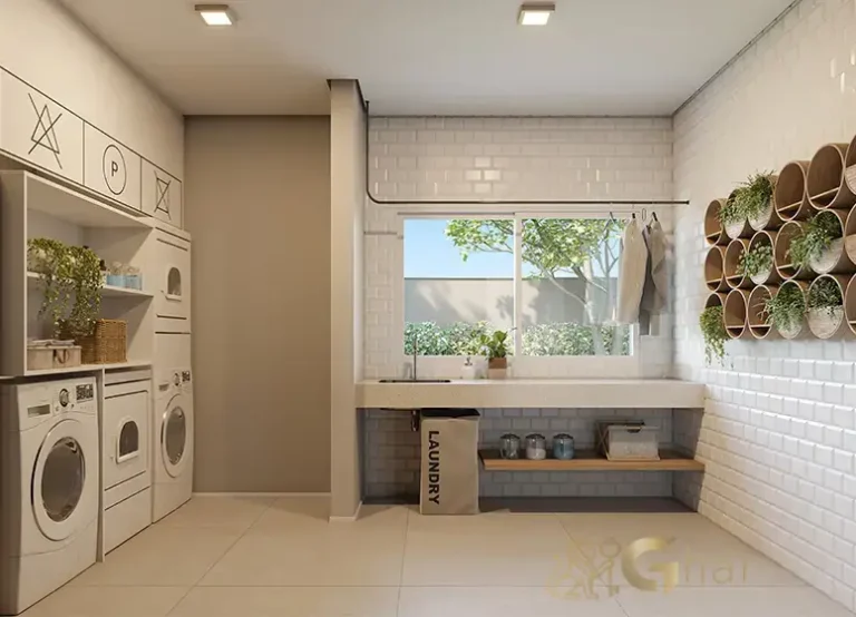 Lavanderia compartilhada do condomínio Mistá by Plano&Plano Tupinás na Saúde