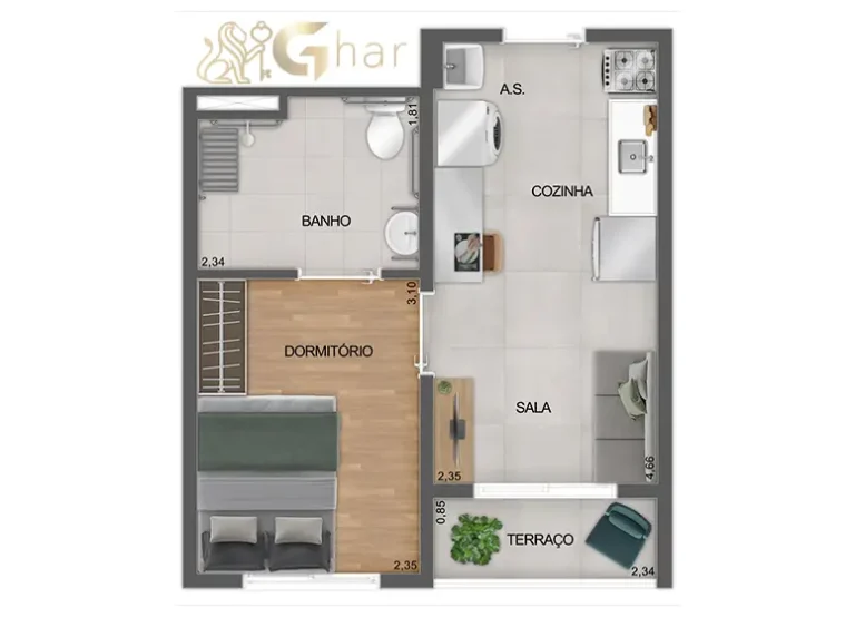 Planta 1 dormitório NR final 10 do Mistá by Plano&Plano Ubiatans