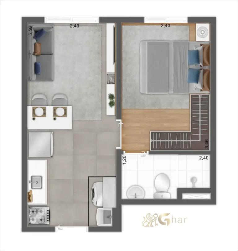 Outra planta de apartamento 1 dormitório do Mundo Park Alvorada no Campo Grande