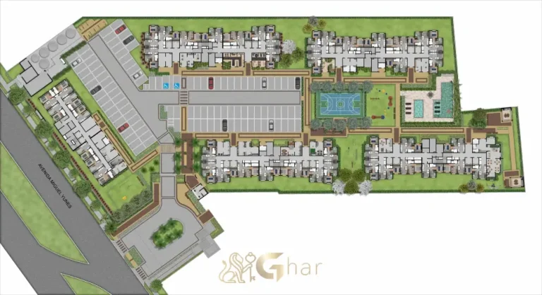 Planta de implantação do térreo com áreas de lazer do Mundo Park Alvorada no Campo Grande