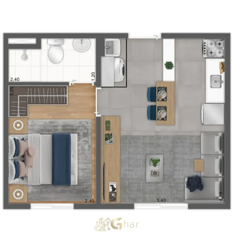 Planta de apartamento 1 dormitório final 13 no Mundo Park Aurora Campo Grande