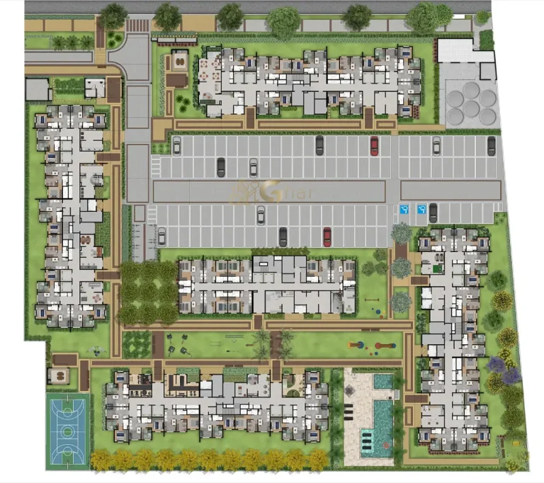 Planta de implantação do térreo e lazer do condomínio Mundo Park Aurora Campo Grande