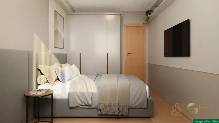 Quarto de casal do apartamento decorado do Nascente do Jequitibá em Pirituba