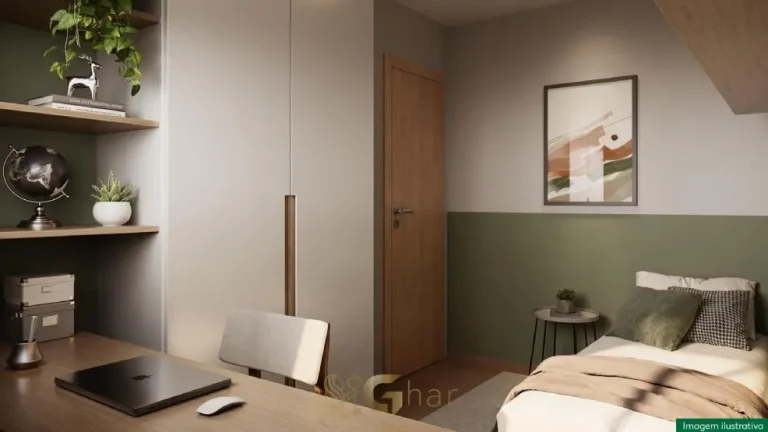 Quarto de solteiro do apartamento decorado do Nascente do Jequitibá em Pirituba, São Paulo