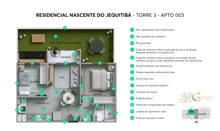 Planta do apartamento torre 03 apto 003 do Nascente do Jequitibá em Pirituba