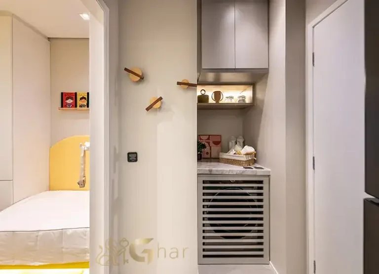 Área de serviço do apartamento decorado no Oriz by Plano&Plano