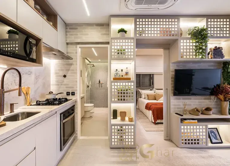 Cozinha aberta integrada à sala no apartamento decorado do Oriz by Plano&Plano