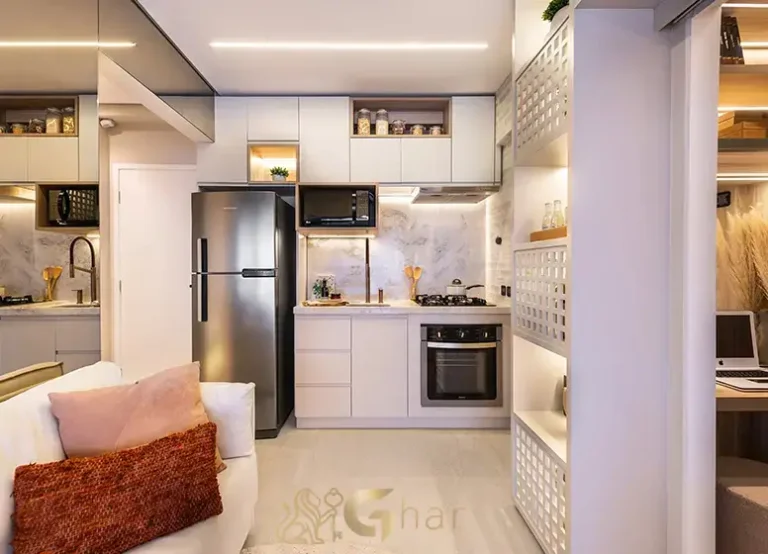 Cozinha integrada à sala no apartamento decorado do Oriz by Plano&Plano