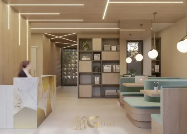 Lobby com coworking dos studios no Oriz by Plano&Plano