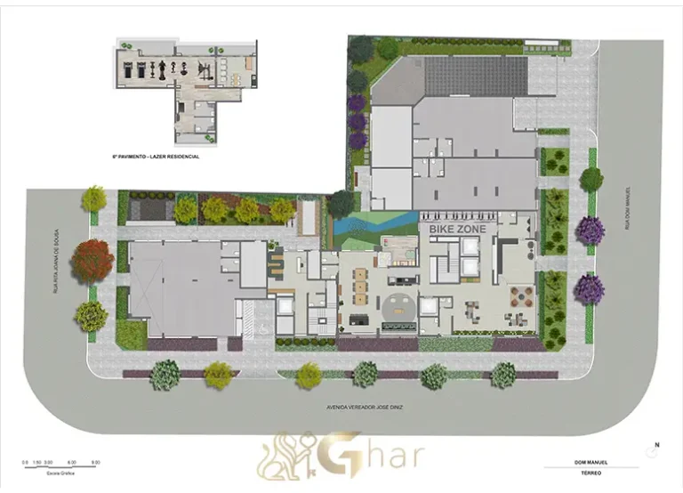 Planta de implantação do térreo com lazer do Oriz by Plano&Plano