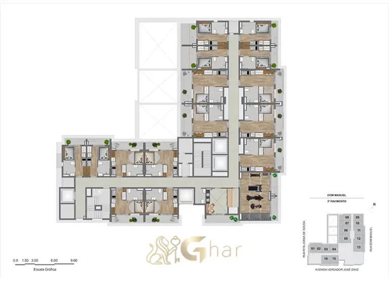 Planta de implantação do pavimento tipo do Oriz by Plano&Plano