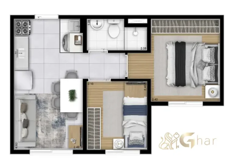 Planta Do Apartamento 2 Dormitórios 32,44m² Plano&Alto Cantareira Jaraguá