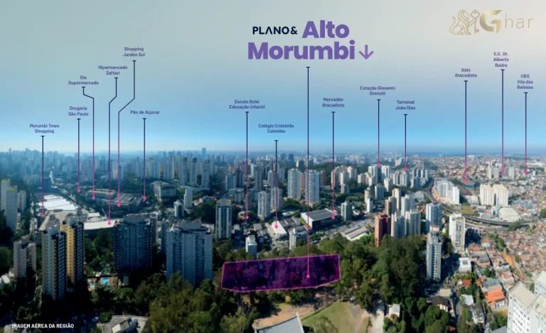 Vista aérea do bairro Vila Andrade com o Plano&Alto Morumbi