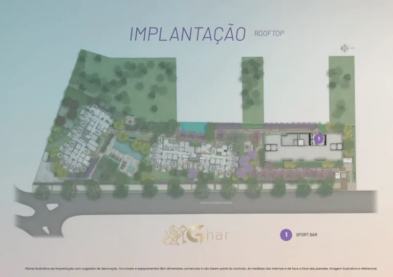 Planta de implantação do rooftop do Plano&Alto Morumbi na Vila Andrade