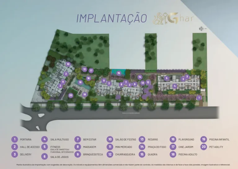 Planta de implantação do térreo e lazer do Plano&Alto Morumbi na Vila Andrade