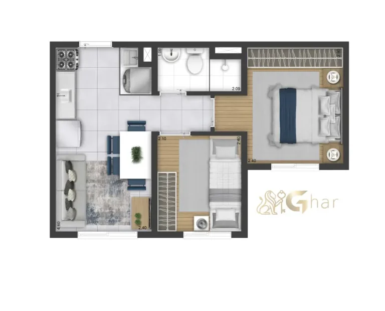 Planta apartamento 2 dormitórios 32,38m² Plano&Bosque do Carmo Zona Leste