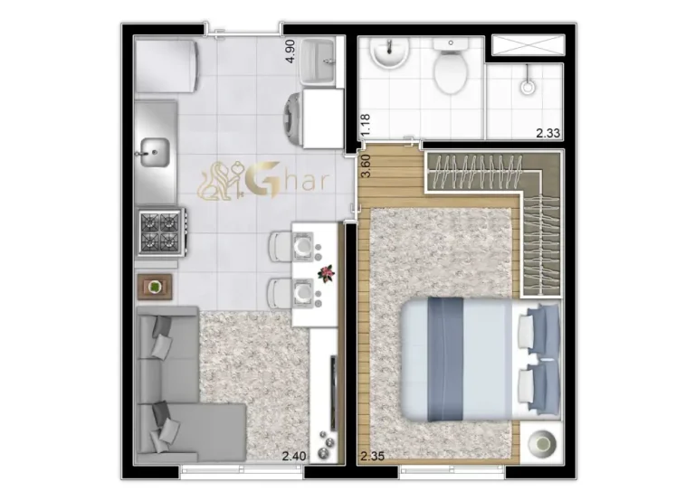 Planta De Apartamento 1 Dorm 26,23m² No Morumbi – Plano&Estação Giovanni Gronchi