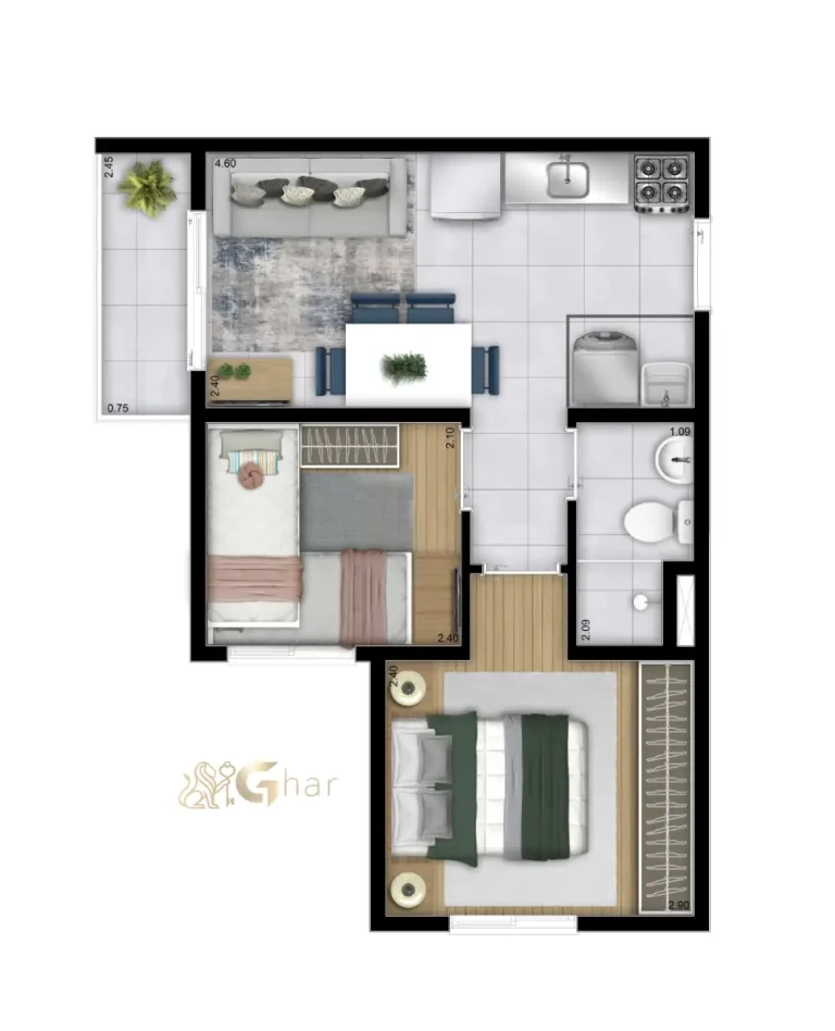 Planta De Apartamento 2 Dormitórios 34,02 m² No Plano&Jaçanã