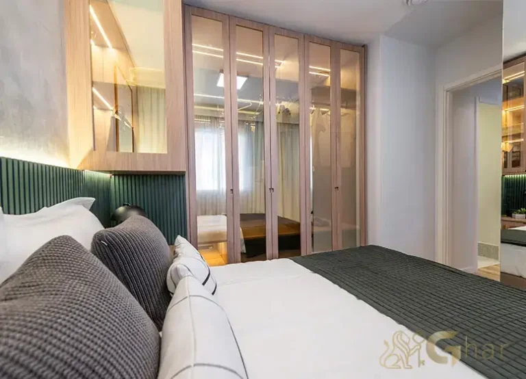 Quarto de casal do apartamento decorado do Plano&Mais Morumbi