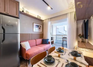 Sala de jantar e estar do apartamento decorado do Plano&Mais Morumbi