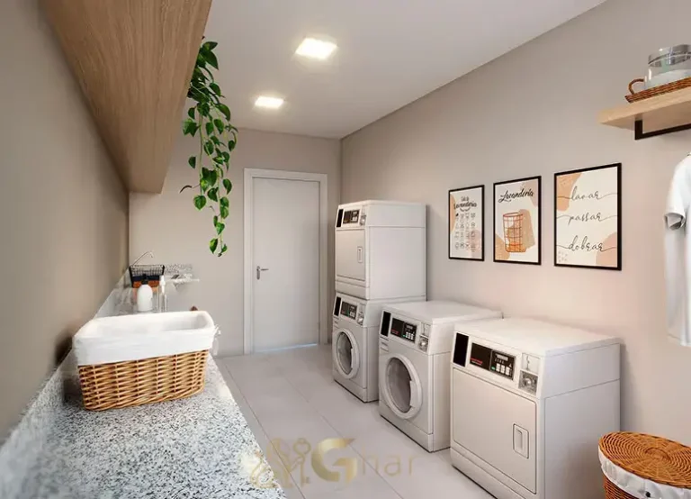 Lavanderia coletiva do condomínio Plano&Mais Morumbi com equipamentos modernos