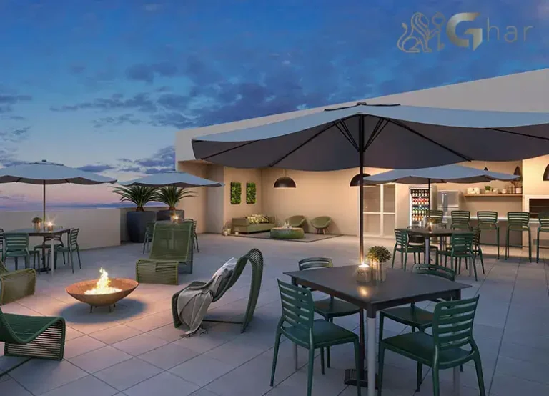 Rooftop do condomínio Plano&Mais Morumbi com área de lazer e vista panorâmica