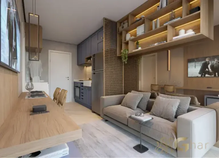 Sala de estar e living do apartamento decorado do Plano&Nova Espraiada Campo Belo