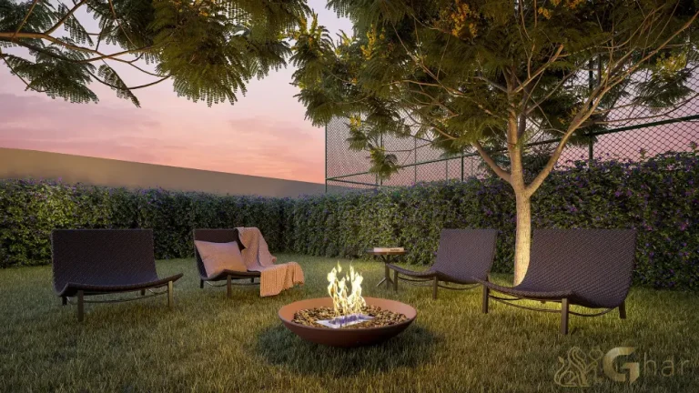 Lounge com lareira do condomínio Plano&Park Santo Amaro para convivência