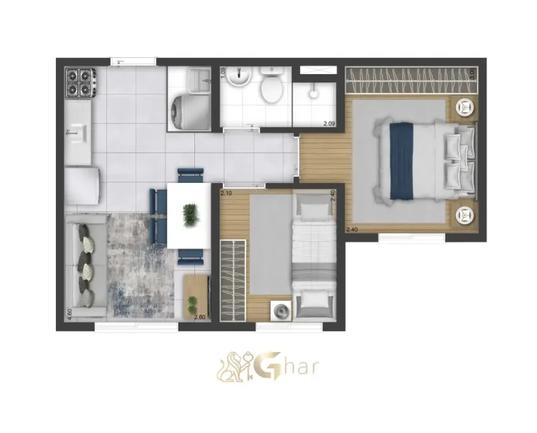 Planta de apartamento 2 dormitórios térreo do Plano&Park Santo Amaro